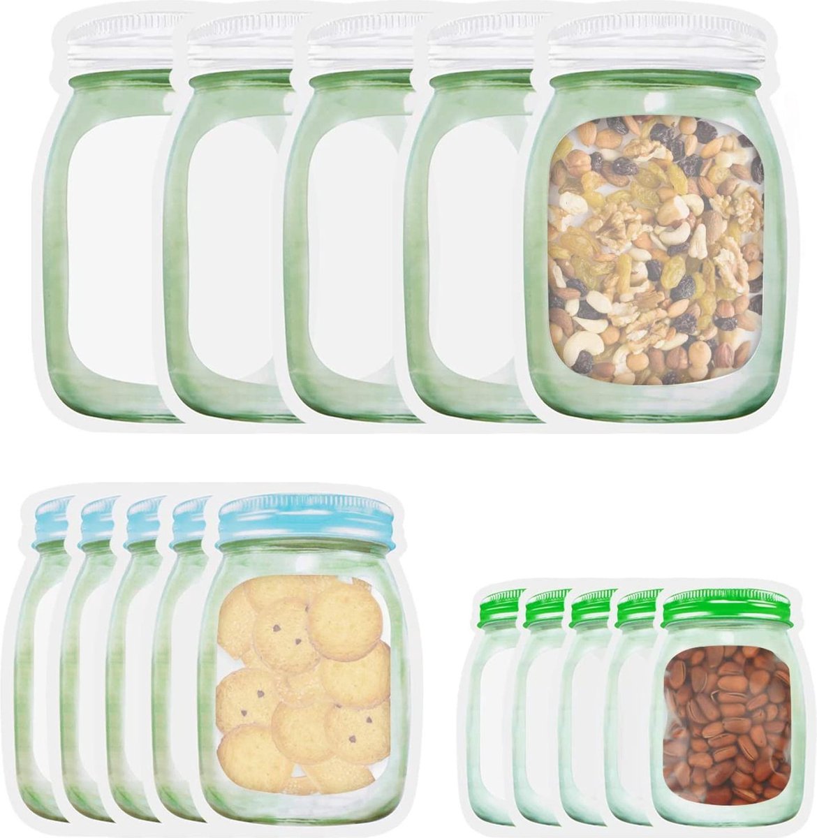 15Pcs Silicone Voedsel Opslag zakjes-Herbruikbare zakjes-Lekvrij Containers-Vriezer Zak-Tassen Keuken Organizer