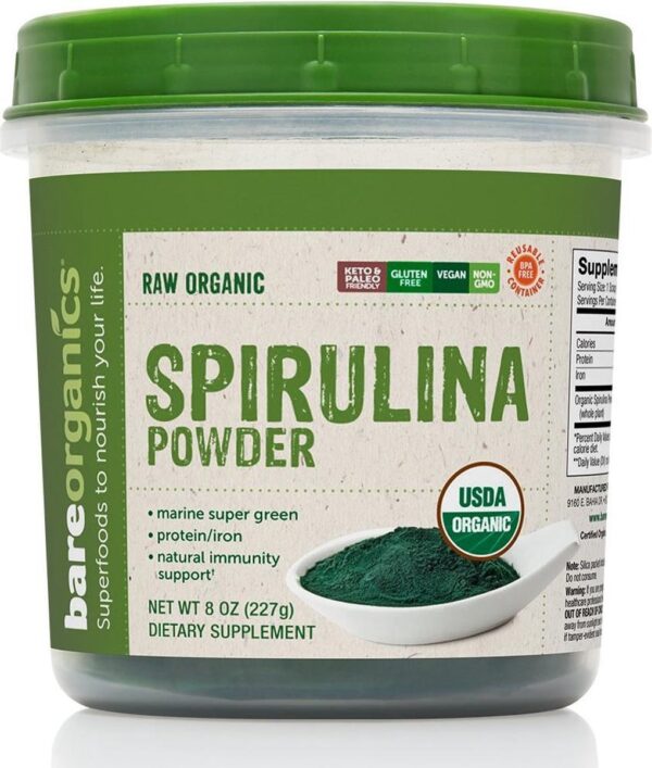 BareOrganics - Spirulina Powder (Spirulina poeder) - Superfoods - 227 gram - 2 maanden voorraad