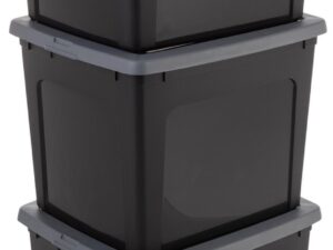 Iris Ohyama Modular Clearbox Opbergbox - 30L - Kunststof - Zwart/Grijs - Set van 3