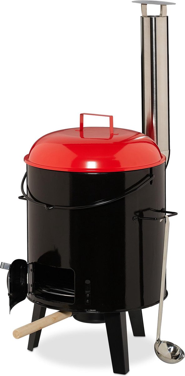 Strattore Goulashpot / goulashkanon 5-in-1 - geëmailleerde waterkoker - houtskoolgrill 19 liter met buitengrill, veldkeuken, zwart