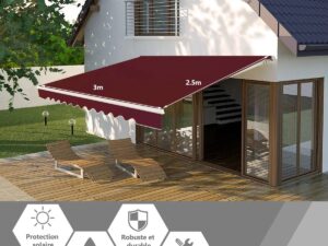 FURNIBELLA - Store Intrekbare balkonluifel 3x2.5M UV- en waterbestendige stof Verstelbare hoek 5-35 ° Wijnrood