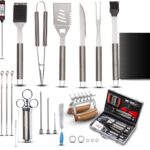 Rednas Luxe BBQ Accesoires set met Marinade Injectiespuit - BBQ Thermometer - Vleesklauwen - BBQ Mat - BBQ Gereedschaps-set - 22-delig - RVS/Koffer
