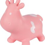 Hoppimals Rubberen Springdier Roze Koetje + pomp - een enorm en uniek springplezier