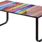 LIVINGSIGNS Glazen salontafel Retro salontafel met regenboogschilderij Metalen frame met opbergruimte Einde bijzettafel voor woonkamer Thuiskantoor