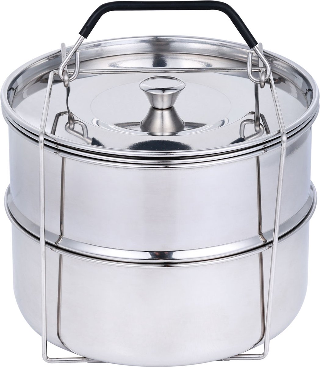 Ziva stapelbare stoom mand dubbel met deksel voor Instant Pot voor Pot in Pot koken - voedselveilig RVS 304 roestvast staal - vaatwasserbestendig - siliconen handgreep - voor 5, 6 en 8 liter multicookers snelkookpan stomer Ziva stapelbare stoom mand dubbel met deksel voor Instant Pot voor Pot in Pot koken - voedselveilig RVS 304 roestvast staal - vaatwasserbestendig - siliconen handgreep - voor 5, 6 en 8 liter multicookers snelkookpan stomer