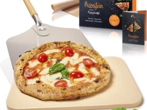 Amazy pizzasteen incl. aluminium pizzaschep, permanente bakfolie en receptenboekje - De hittebestendige broodbaksteen geeft uw pizza de originele Italiaanse smaak van knapperige steenovenpizza.