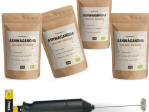Cupplement | 4 Zakken Ashwagandha Poeder 60 Gram | Biologisch | Gratis Verzending, Opschuimer, Batterijen & Scoop | Hoogste Kwaliteit