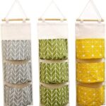 KAHEIGN 3-delige hangende opbergtas, 60 x 20 cm opvouwbare linnen stof waterdichte muurophangorganizer met 3 zakken voor kinderkamer badkamer slaapkamer