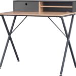 Kamyra® Modern Bureau met Opbergruimte - Computertafel, Bureautafel - Geschikt voor Werken & Gaming - 90x52x73.5 - Staal/Hout - Grijs