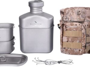 Grenzeloze Reis - Titanium - Militaire Kantine - Met - Camouflagetassen - Grote Capaciteit - Niervormige Camping - Pot Pan Set - Met - Deksel & Hangketting