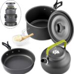10-delige kookset voor picknick, potten, kookgerei, campingservies, set voor 2-3 personen, voor campers, outdoor, wandelen, picknick, BBQ, FDA-gecertificeerd (2-3 personen)