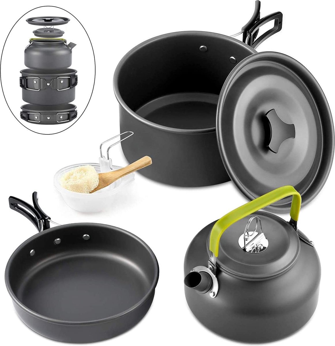 10-delige kookset voor picknick, potten, kookgerei, campingservies, set voor 2-3 personen, voor campers, outdoor, wandelen, picknick, BBQ, FDA-gecertificeerd (2-3 personen) 10-delige kookset voor picknick, potten, kookgerei, campingservies, set voor 2-3 personen, voor campers, outdoor, wandelen, picknick, BBQ, FDA-gecertificeerd (2-3 personen)