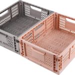 2 stuks opvouwbare opbergmand, kunststof opbergkisten, grote opbergkisten voor keuken, slaapkamer, werkkamer (roze + grijs, 40 x 30 x 15 cm)