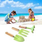 3-delige tuingereedschapsset van roestvrij staal met houten handgrepen, tuinschep, hark en driepuntig