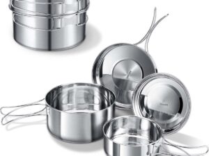4-delige camping pannenset van 304 roestvrij staal camping pannenset outdoor kookgerei camping pannenset voor kamperen wandelen picknick