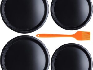 4 stuks ronde pizzaplaten, cakepannen, antiaanbaklaag, pizzaplaat, ronde taartplaat, bakplaat, pizza, bakset voor pizza, flambée, cake, 16 cm + 23 cm, zwart