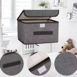 4 stuks stoffen Opbergdozen, Mandenopslag met deksel 8 l, kledingdozen stapelbaar, Organizer, stof met deksel opvouwbaar, Opbergdoos, grijs (255 x 190 x 160 mm)