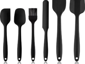 6-Delige Siliconen Keukengerei, Antiaanbaklaag Hittebestendig Antiaanbaklaag Siliconen Keuken Spatelset Inclusief Lepel Spatel Siliconen Borstel Voor Koken En Bakken (Zwart)