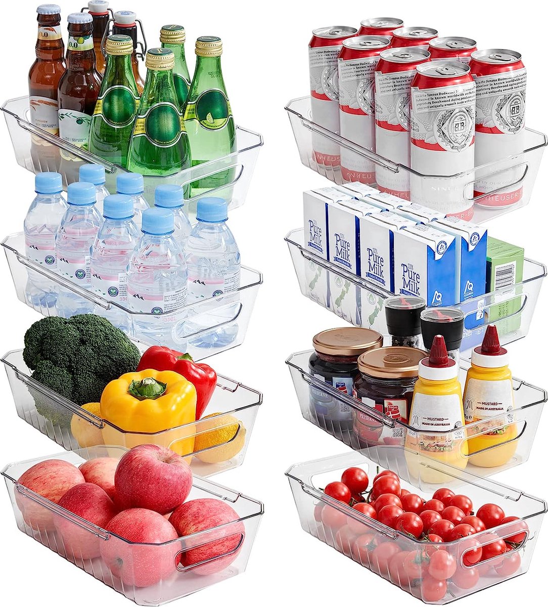 8-delige koelkast-organizerset, koelbox, doorzichtige opbergbox, opbergbox, dozen voor keuken, vriezer, voorraadkast, werkblad, 8-delige koelkast-organizerset, koelbox, doorzichtige opbergbox, opbergbox, dozen voor keuken, vriezer, voorraadkast, werkblad,