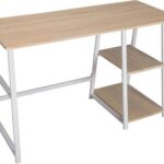 Bureau met Opbergruimte - Laptop tafel - Bureautafel - Geschikt voor Werken & Gaming en - 120x50x73 - Licht Eik / Wit