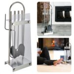 Cheqo® Openhaardset RVS - Haardstel - Haardet - Haard Accessoires - 5-delig met Veiligheidsglas - 22x15.5x64.5cm - Met Borstel, Schep, Pook, Tang - Rvs Grepen