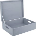 Creative Deco XL Houten Opbergkist Grijs - 40x30x14cm - Met Deksel, Handvat