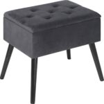 Happyment Zitbank Zaza - Met opbergruimte - Opbergbank Poef - Opbergbox hocker - Zitkist met deskel - Donkergrijs - 50x35x45cm