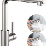 Hogedrukkraan keuken, keukenkraan met sproeikop, uittrekbaar, wastafelarmatuur met flexibele douchekop, eenhendel mengkraan met twee sproeisoorten, armatuur keuken 360° draaibaar, roestvrij staal