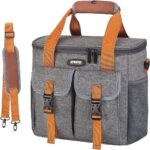 Koeltas, 15 liter, opvouwbare thermotas, dubbele tas, isolatietas, robuuste en praktische picknicktas voor onderweg, lunch, kantoor, picknick, uitstapje, strand, auto, school, camping, grijs