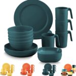 Kyraton camping diner set van 20-stuks, onbreekbaar servies picknick diner set, Onbreekbaar en Herbruikbaar Lichtgewicht Platen Mokken Bowls Geschillen Gemakkelijk te dragen en schoon Magnetron Veilige BPA Gratis Service Voor 4 Vaatwasser Veilig (Don