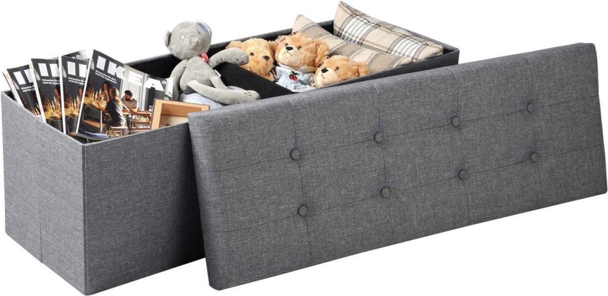 Luxe Opbergbank Juda - Met opbergruimte - Zitbank Poef - Voetenbank - Opbergbox hocker - Zitkist met deskel - Lichgrijs - Stof - 110x37.5x38cm Luxe Opbergbank Juda - Met opbergruimte - Zitbank Poef - Voetenbank - Opbergbox hocker - Zitkist met deskel - Lichgrijs - Stof - 110x37.5x38cm
