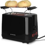 Navaris broodrooster met dubbel rek - Met broodjesopzetstuk en 2 extra grote toastsleuven - 6 Standen voor toast perfectie - 1000 W - Zwart