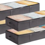 Opbergdozen voor onder het bed, set van 4, opbergzakken voor dekens met grote capaciteit en versterkte handgreep, orde en opslag van kleding, lakens, slaapkamer, grijs