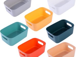 Plastic opbergdozen, meerkleurige organisatie opbergmanden voor keuken, kast, kantoor, badkamer, speelgoed, huishoudelijke opbergbakken met handgrepen (7 stuks) Merk: HapiLeap