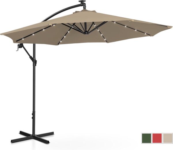 Uniprodo Stoplichtparaplu met LED - Taupe - rond - Ø 300 cm - kantelbaar