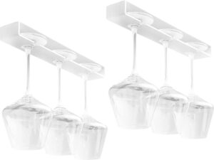 Wijnglashouder, hangende glashouder, hangende glashouder, schroefloze ophangingen, glashouder geschikt voor keuken, hotel, bar, restaurant, 2 stuks (wit)