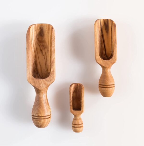 Wood Spice Scoops Set van 3 - 12 cm, 9 cm en 6 cm - Handgemaakt - Hittebestendig en Krasbestendig Gebruiksvoorwerp - Kruiden, Koffie, Dierenvoeding, Melkpoeder, Meel, Zout Gebruiksvoorwerp