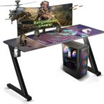 Xergonomic Aurora Gaming Desk - Ergonomisch gaming bureau - Gaming tafel met carbonfiber look - Duurzaam bureau met beker-, koptelefoonhouder en kabelorganizer - Draaggewicht 250kg - B125xH75xL62 cm - Zwart