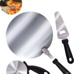YUNICS® Pizzaschep - Pizza schep - Taartschep - Ø 25 cm - Houten Handvaten - Inclusief Pizzasnijder En Slice Schep - RVS