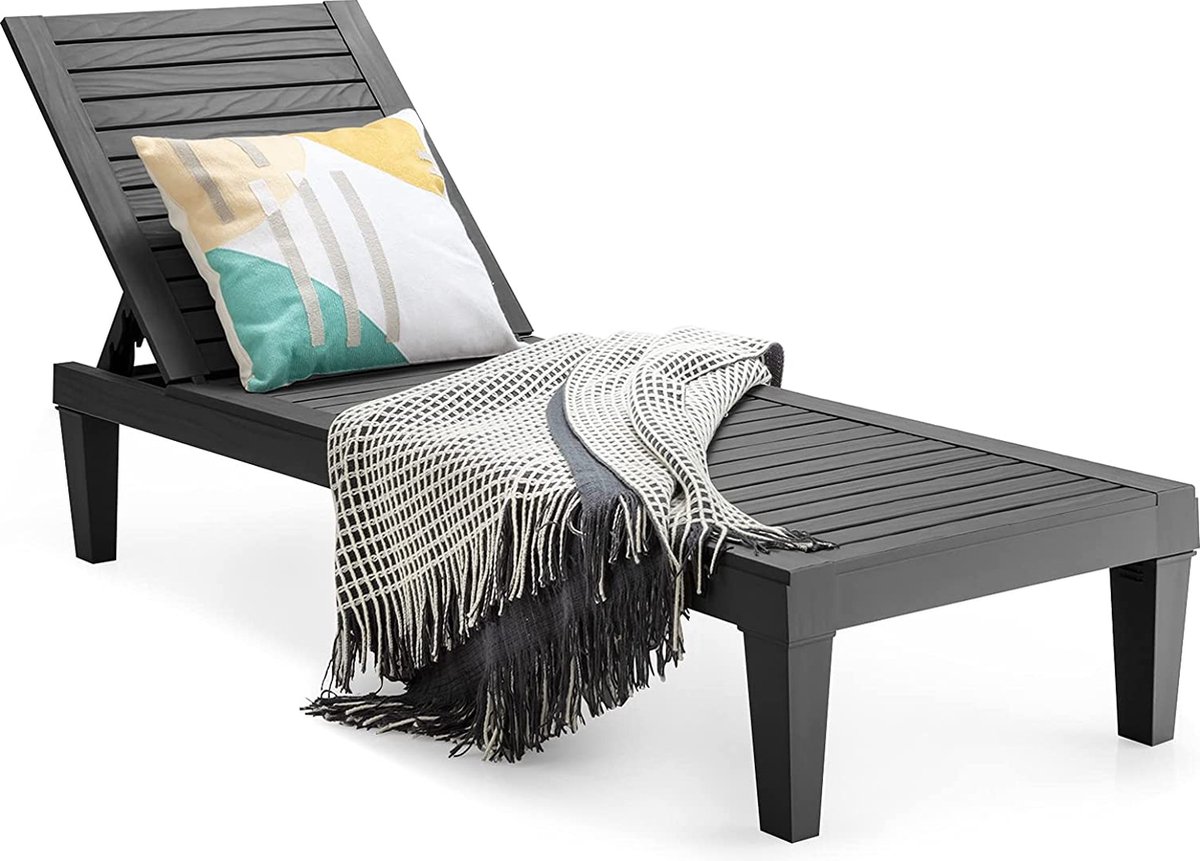 Zonneligstoel, tuinligstoel, weerbestendig, terrasbed, 5 verstelbare rugleuningen, strandligstoel, ligstoel PP voor outdoor, tuin, gazon en terras (zwart) Zonneligstoel, tuinligstoel, weerbestendig, terrasbed, 5 verstelbare rugleuningen, strandligstoel, ligstoel PP voor outdoor, tuin, gazon en terras (zwart)