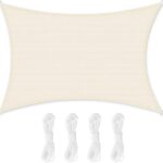 Zonnezeil 3 x 5 m, zonwering van HDPE-weefsel, luchtdoorlatend, waterdoorlatend, voor terras, tuin, balkon, camping, rechthoekig, concaaf, 2 m touwen, beige GSS35IVV1001