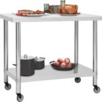 vidaXL Keukenwerktafel met wielen 100x45x85 cm roestvrij staal