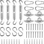 zonnezeil, 48 stuks, bevestigingsset, zonnezeil, accessoires, heavy duty, roestvrij staal, spanner, karabijnhaak voor vierkante driehoekige zonnezeilen, roestvrij