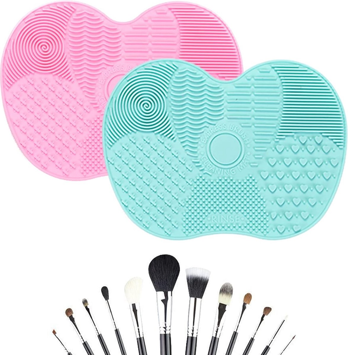 2 stuks siliconen make-up borstel reinigingsmat, make-up borstel scrubber mat cosmetische reinigingspad draagbaar reinigingsgereedschap met zuignap, 2 grote appelvormige matten (groen + roze) 2 stuks siliconen make-up borstel reinigingsmat, make-up borstel scrubber mat cosmetische reinigingspad draagbaar reinigingsgereedschap met zuignap, 2 grote appelvormige matten (groen + roze)