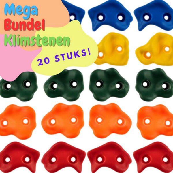 20x Handgrepen en Klimstenen - vijf kleuren - Premium Fun voor Onze Kleine Klimmers - Voordeelbundel van 20 Klimstenen J1001