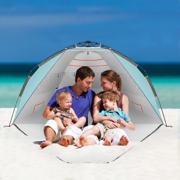 Luxe Strandtent met UPF 50+ bescherming tegen uv-stralen van de zon - 3-4 persoons strandschelp, gemakkelijk op te vouwen, compacte draagtas - wind- en zonbescherming, strand, meer, park