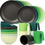 Onbreekbare plastic serviesgoed, 24 stuks lichtgewicht camping servies, magnetron en vaatwasser veilige borden set, kommen, kopjes mokken, service voor 6, geweldig voor kinderen en volwassenen