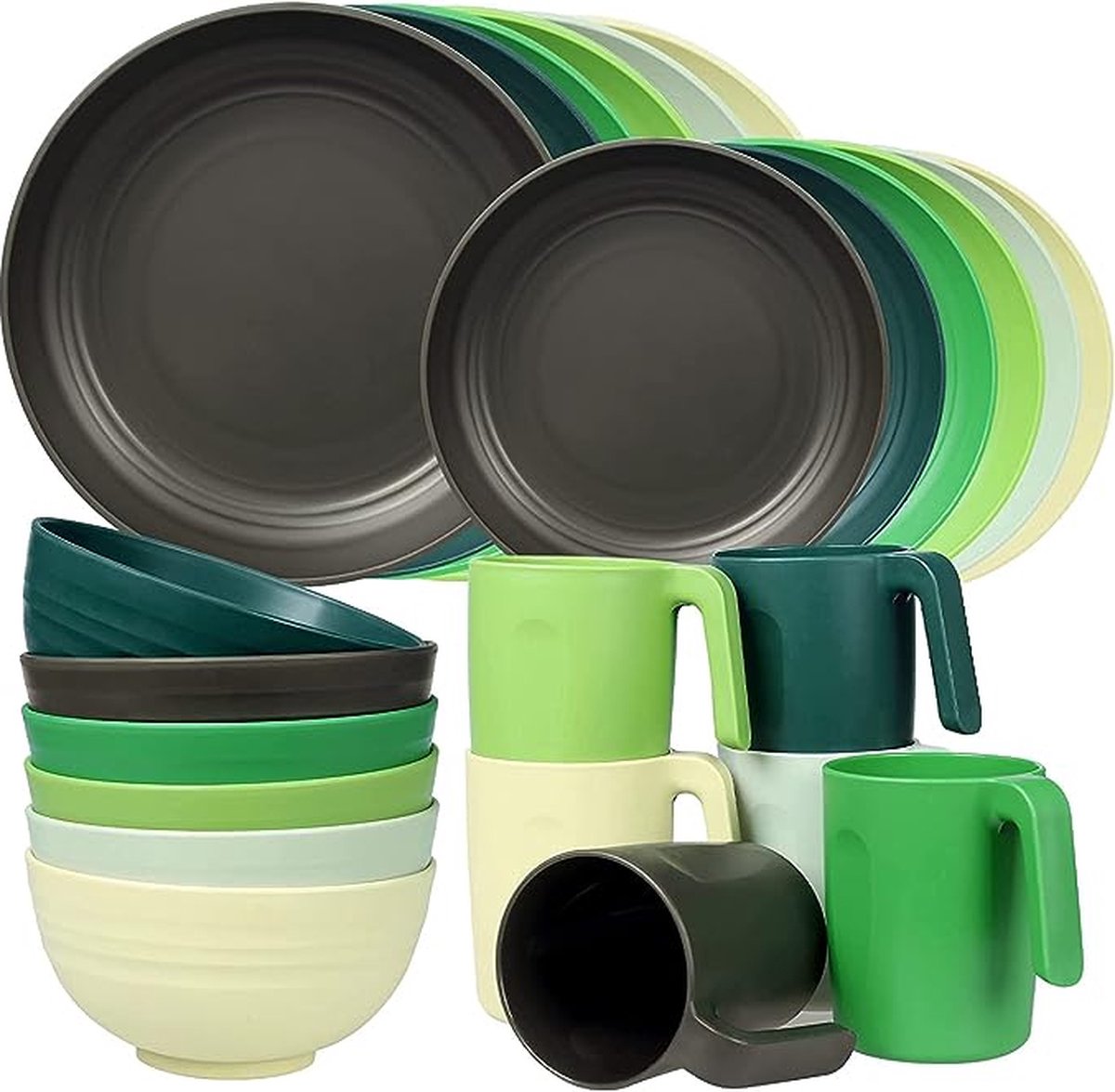 Onbreekbare plastic serviesgoed, 24 stuks lichtgewicht camping servies, magnetron en vaatwasser veilige borden set, kommen, kopjes mokken, service voor 6, geweldig voor kinderen en volwassenen Onbreekbare plastic serviesgoed, 24 stuks lichtgewicht camping servies, magnetron en vaatwasser veilige borden set, kommen, kopjes mokken, service voor 6, geweldig voor kinderen en volwassenen