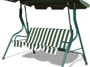 Schommelbank tuinschommel schommel ligstoel schommelbank tuinbank met zonnedak 3-zits (groen en wit)