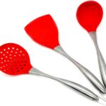 Wok bestek siliconen, wok-accessoire, wokspatel en pollepel, keukenhulpset, 34 cm spatel voor wok, Chinese wok-accessoireset, roestvrij staal 304 (rood)